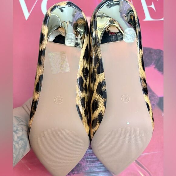 New Leopard & Gold Patent Leather Heels Size 41 (9-9.5) - Picture 7 of 9